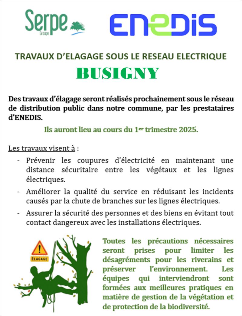BUSIGNY TRAVAUX D'ELAGAGE SOUS LE RESEAU ELECTRIQUE