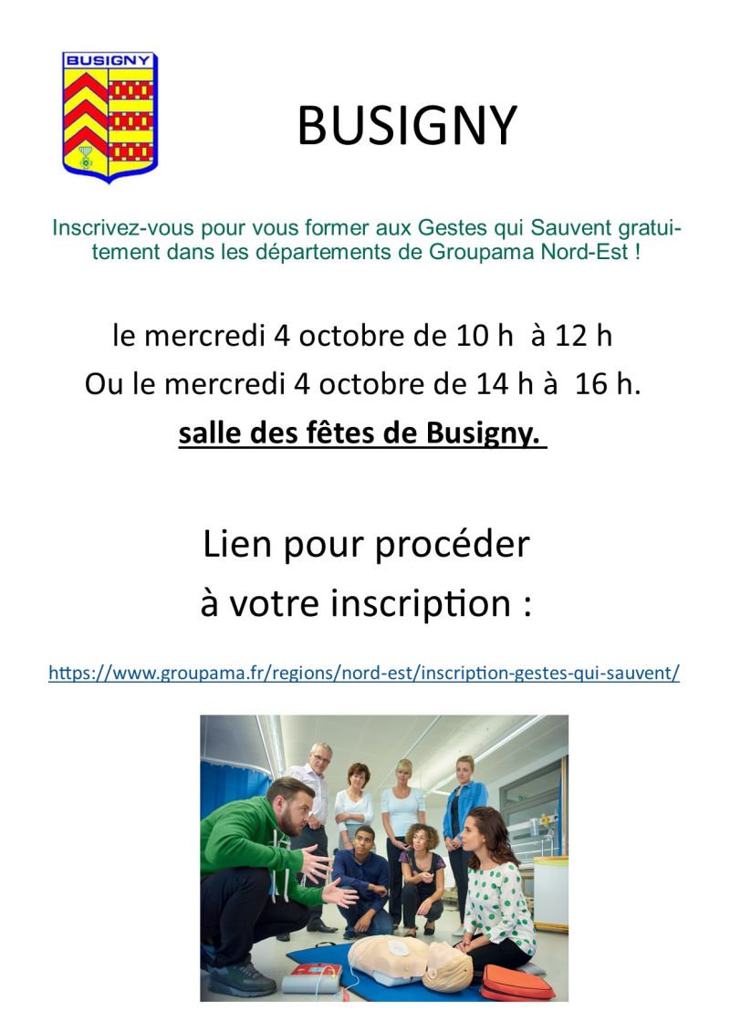 BUSIGNY - FORMATION AUX GESTES QUI SAUVENT EN PARTENARIAT AVEC GROUPAMA